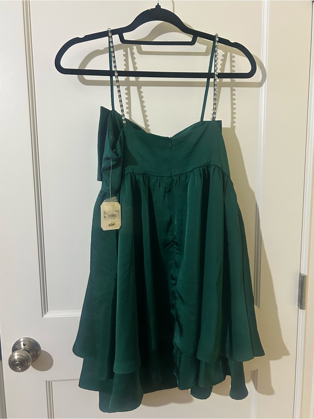 Altar'd State Emerald Green Bow-Front Party Dress with Chain Straps - Picture 3 of 4